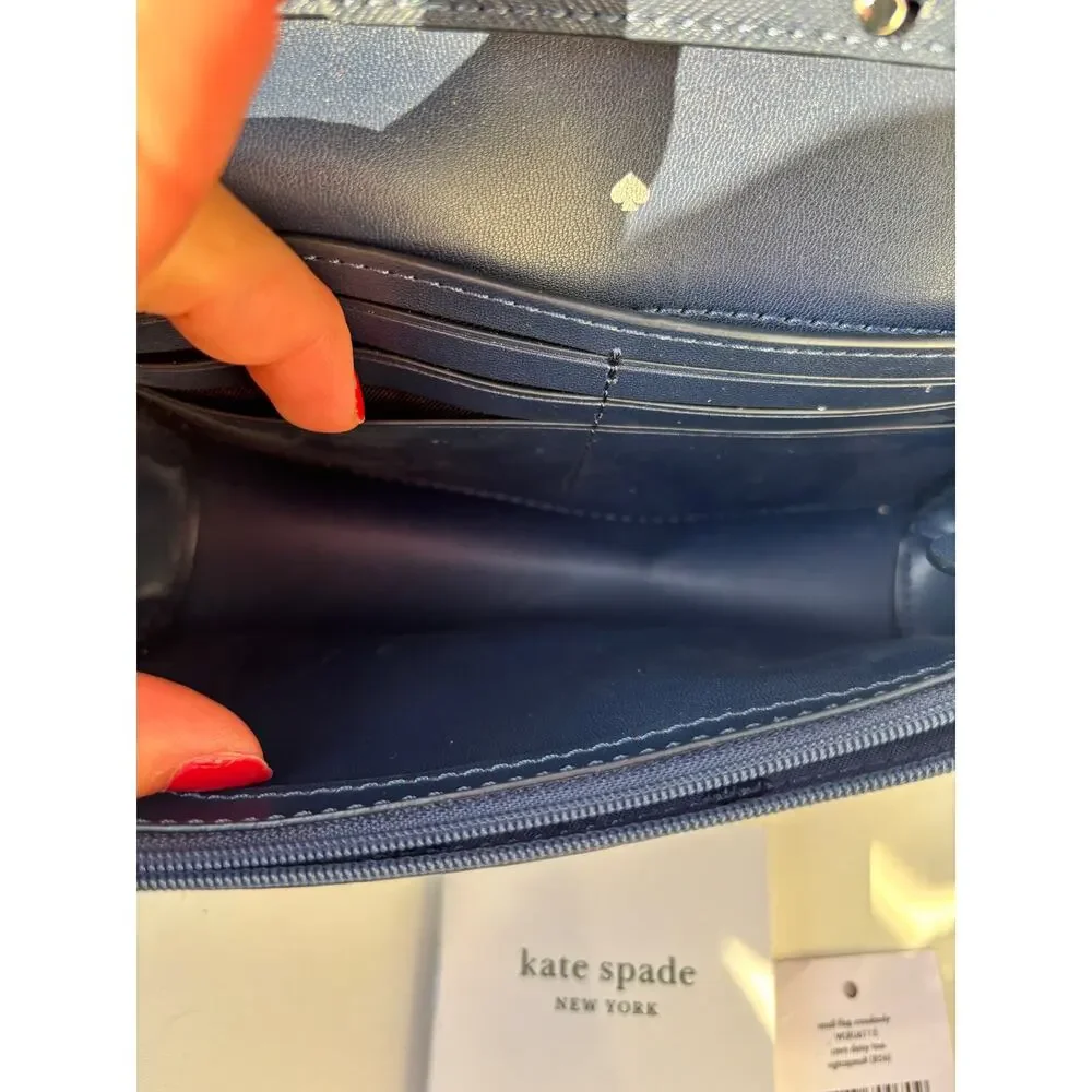Kate Spade Small Flap Crossbody Navy Safiano Leather Daisy Toss